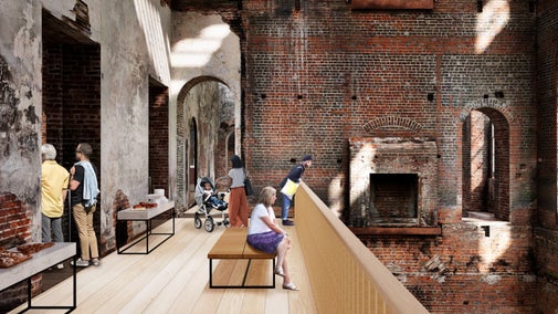 Illustrative view of displays and seating on the Saloon walkway